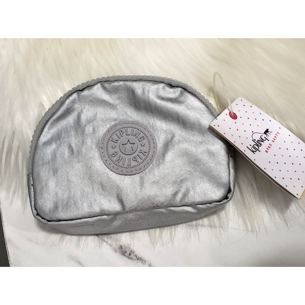 NEW Kipling coin purse platinum metallic silver bunny AC8097 pouch keychain